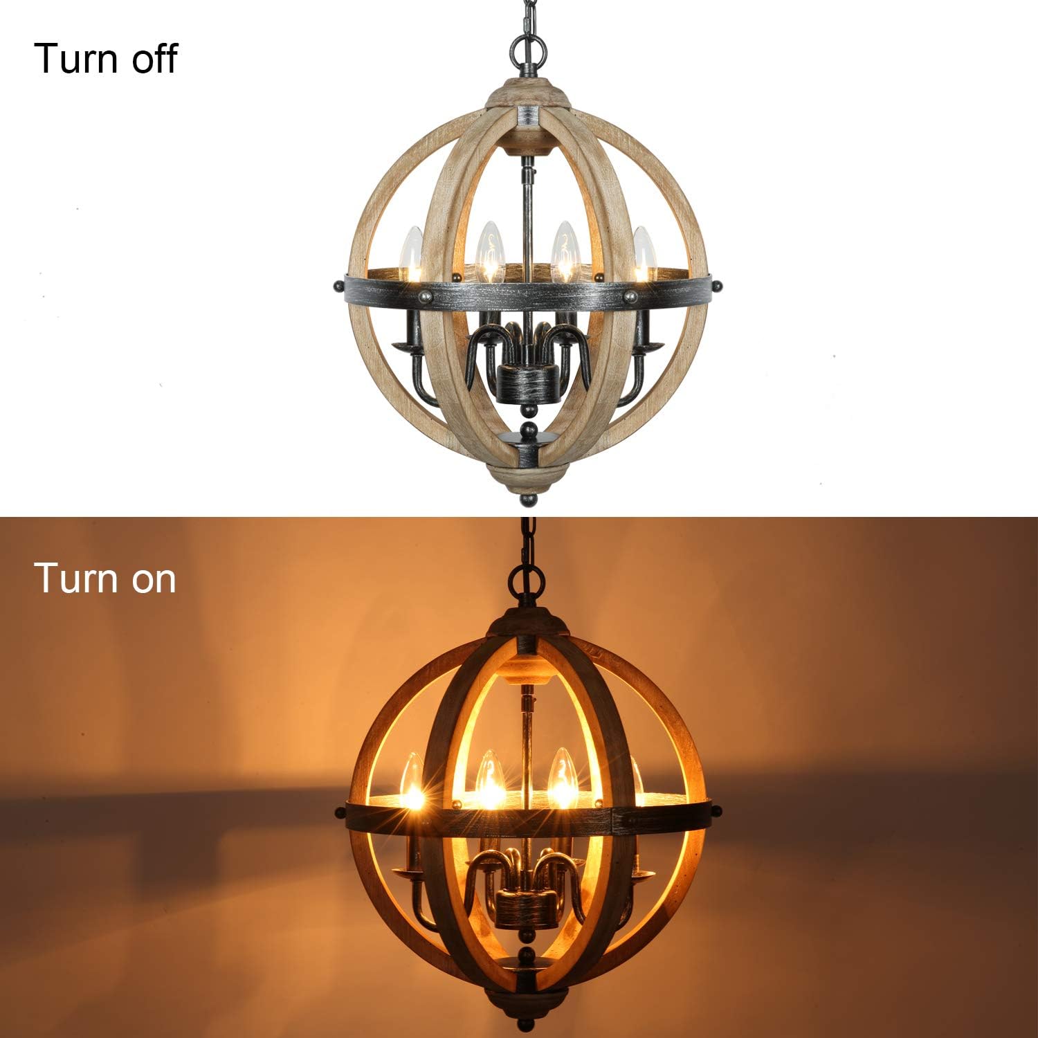 Prоmо Dіѕсоunt Uр Tо 70% оƒƒ Lampundit Orb 4-Light Farmhouse Chandelier Brown Stardust Finish Handmade Rustic Vintage Wood Chandelier for Kitchen Island Dining Living Room Foyer