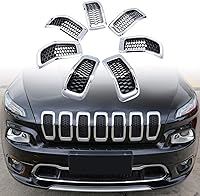 Vista 2 de Compatible con Jeep Cherokee 2014-2018 Kit de inserción de cubierta de parrilla de 4 puertas, 7 piezas (rejilla de malla negra + moldura cromada)