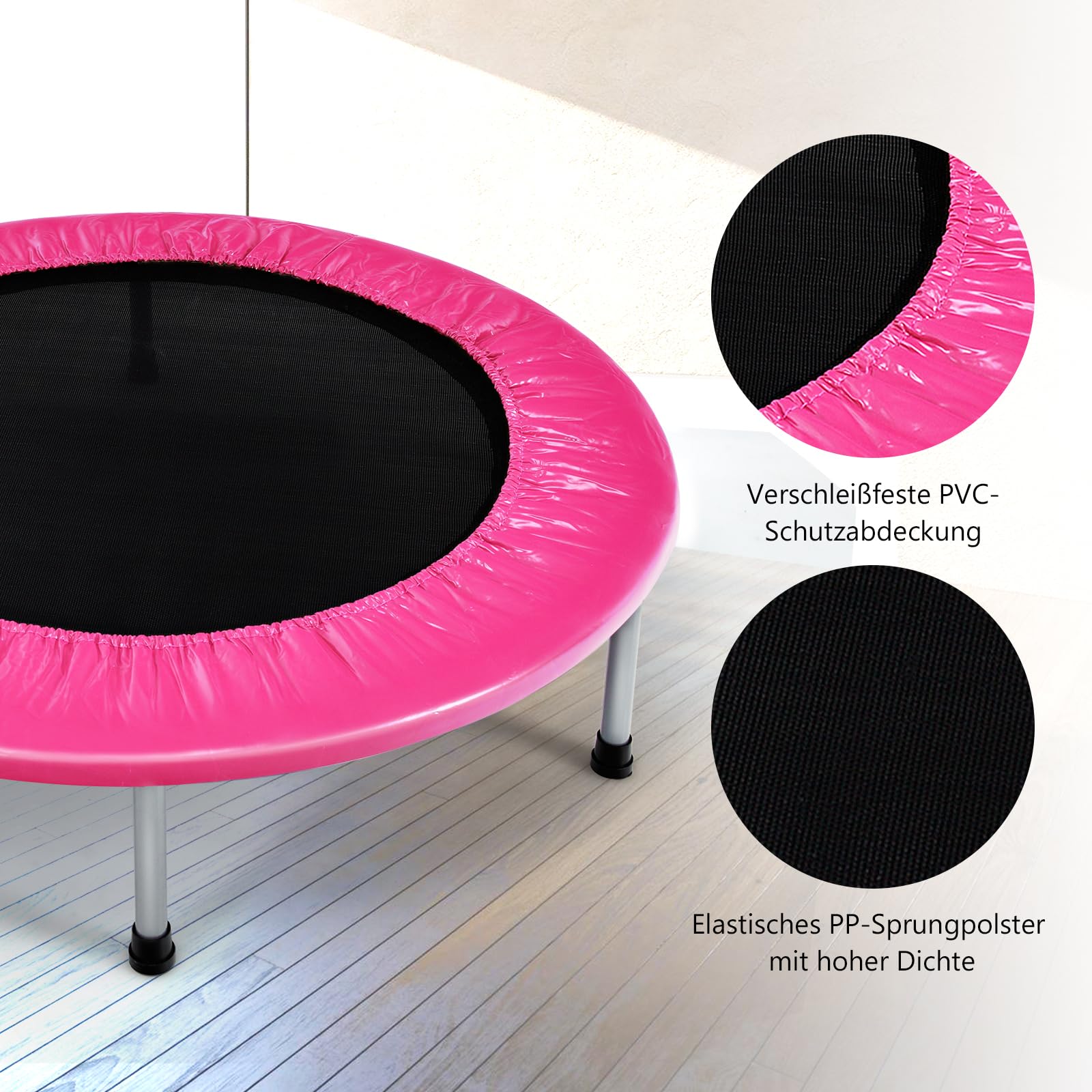 GOPLUS Składana trampolina dla dzieci, ze stali, udźwig do 150 kg, składana trampolina z antypoślizgowymi nóżkami, do fitnessu, utraty wagi, do użytku wewnątrz (różowa)