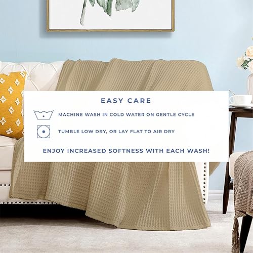 Miniatura 5 de Kotton Culture Mantas de cama 100% algodón, tamaño King, transpirable, para todas las estaciones, para sofá, ligera, con patrón de punto gofre,