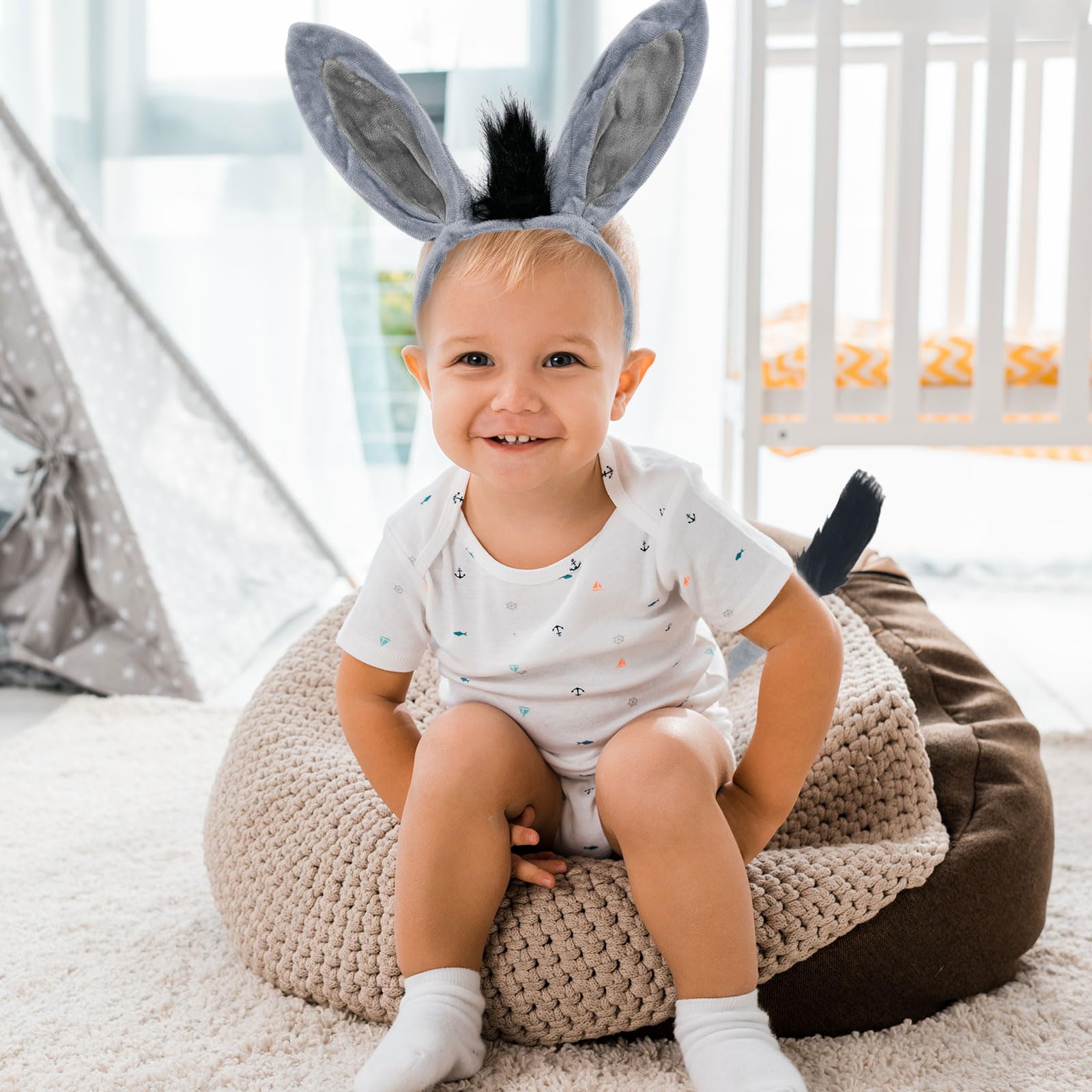 FUIPVGI Set di 4 costumi da asino con orecchie e coda, per cosplay, travestimento da asino, fascia con orecchie, per carnevale, feste di Halloween, Giornata mondiale del libro