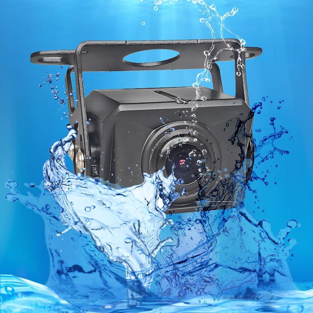 HD Wired RV Backup Camera System Kit,7 inch IPS Dual Split Screen Monitor DVR Recording IP69 Waterproof 1080P Front View Rear View Reverse Cameras Parking Lines for Truck/Semi-Trailer/Box Truck