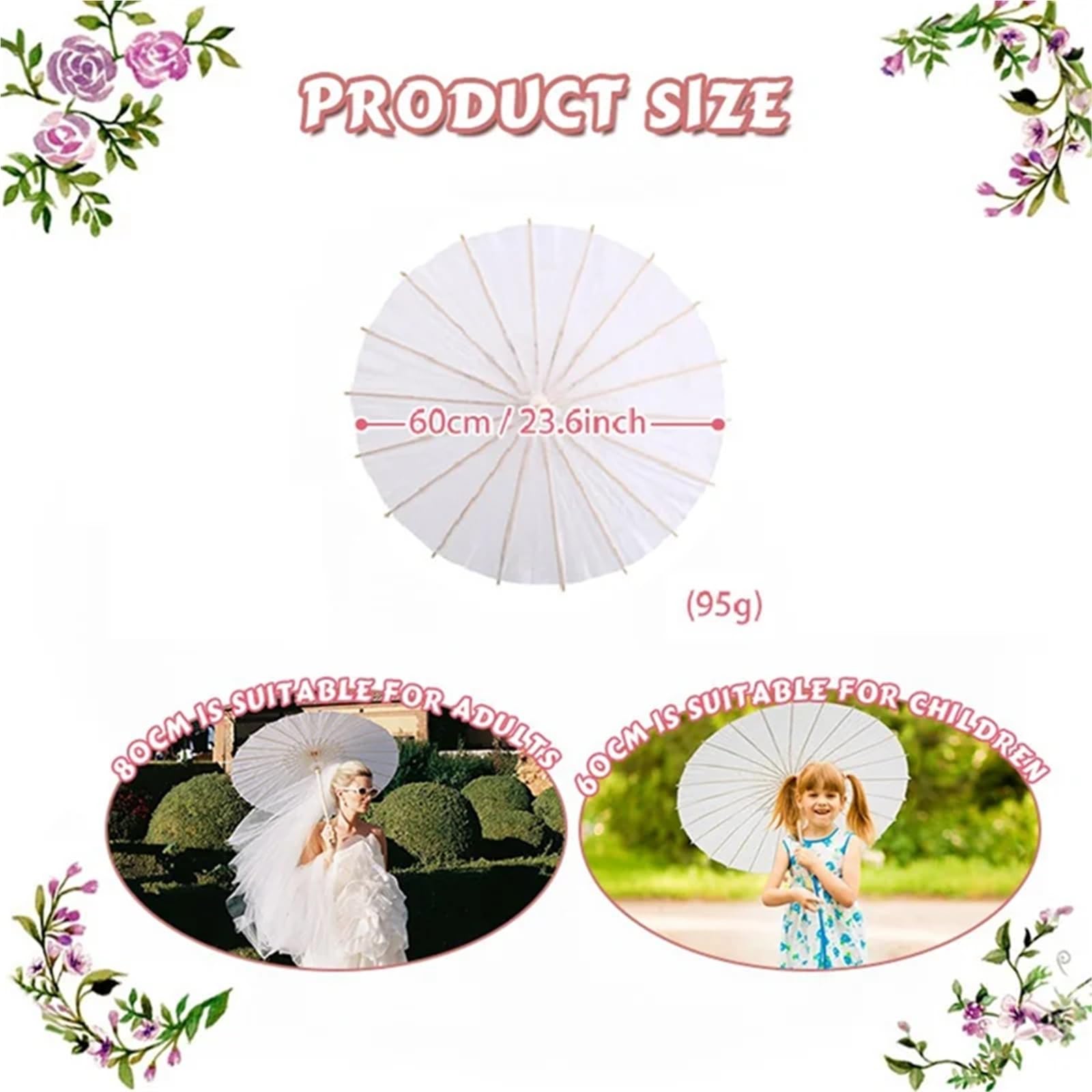 Sonnenschirm Hochzeit 60 cm weißer Papierschirm for Hochzeiten, Partygeschenke, DIY-Bambusschirm, Mittelstücke for Brautshows, Foto-Requisiten