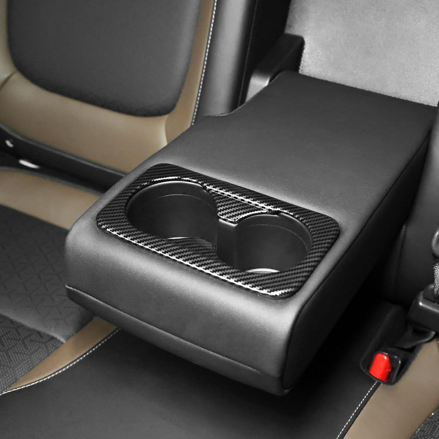ABS Car Rear Seat Water Cup Holder Panel Cover Interior 2nd Row Cup Holder Panel Cover Compatible with Kia Seltos 2020-2025 Accessories(Carbon Fiber Style)