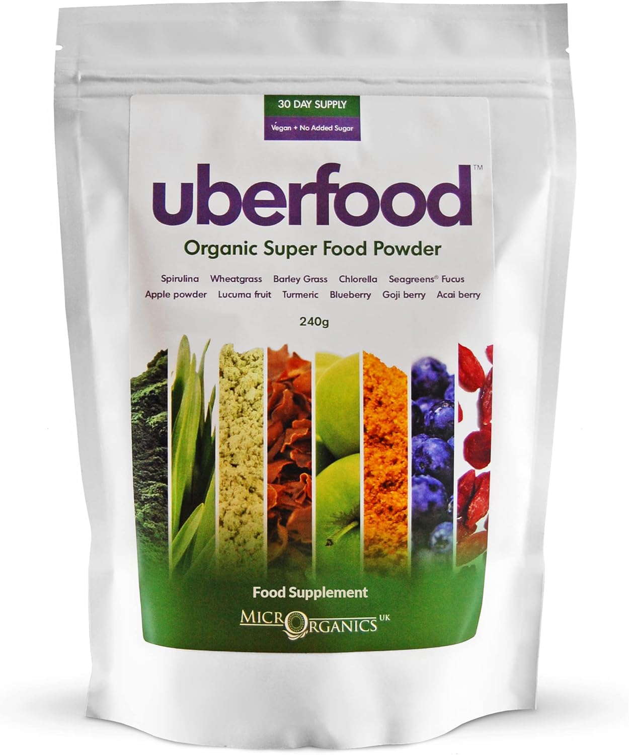 Uberfood – Organic and Vegan Superfood Blend – 1 Month Supply – 240grams – Natural flavour, no added flavourings or sugar.