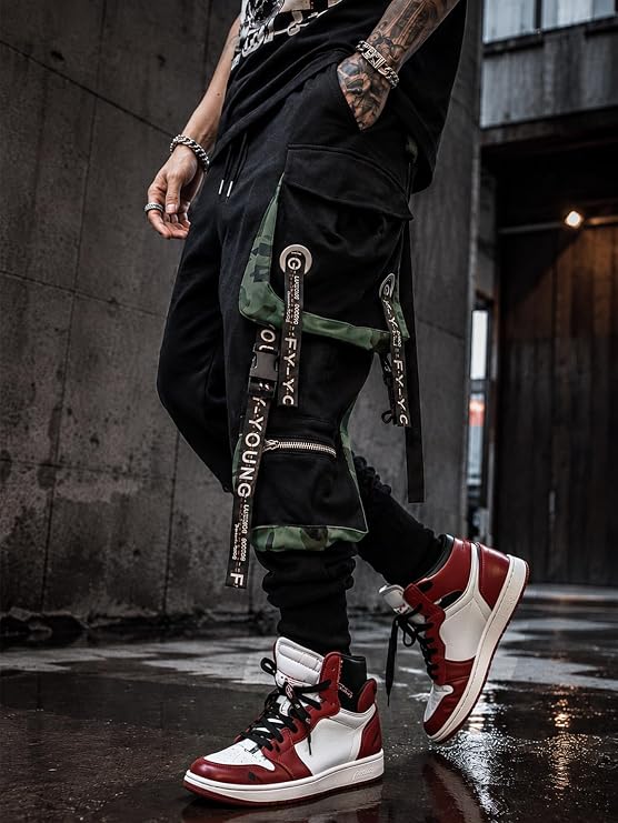 Hello MrLin Men's Jogger Pants Punk Cargo Baggy Techwear Hip Hop Harem Pants Streetwear Tactical Track Pant
