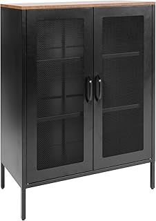 ALBAD Metal Storage Cabinet with Mesh Doors and Adjustable Shelves, Free Standing Sideboard Buffet Cabinet for Kitchen, Living Room, Dining Room, Home Office (Black)