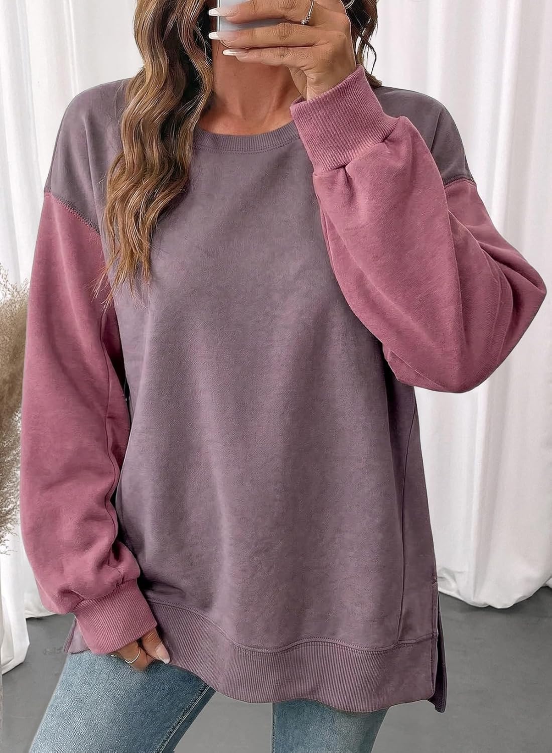 SHEWIN Sweatshirt for Women Casual Long Sleeve Crewneck Lightweight Pullover Tops Loose Sweatshirts