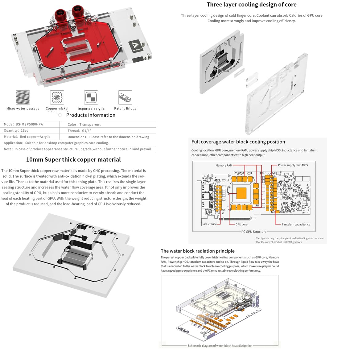 Barrow Copper GPU Water Cooling Block GPU Waterblock for Asus RTX5090 RTX5090Ti RTX5080 RTX5080Ti RTX5070 RTX5070Ti RTX5060 RTX5060Ti (for Asus ROG Astral RTX 5090 D O32G Gaming)