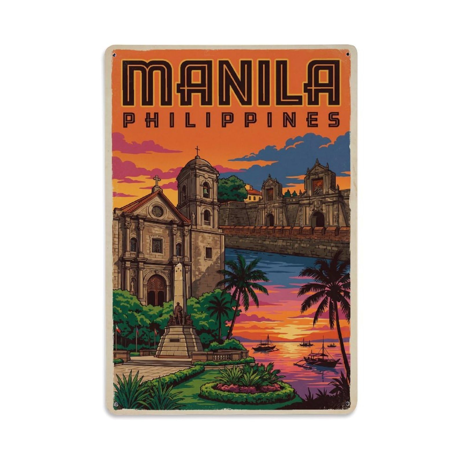 Metal Tin Sign Vintage Travel Philippines Manila