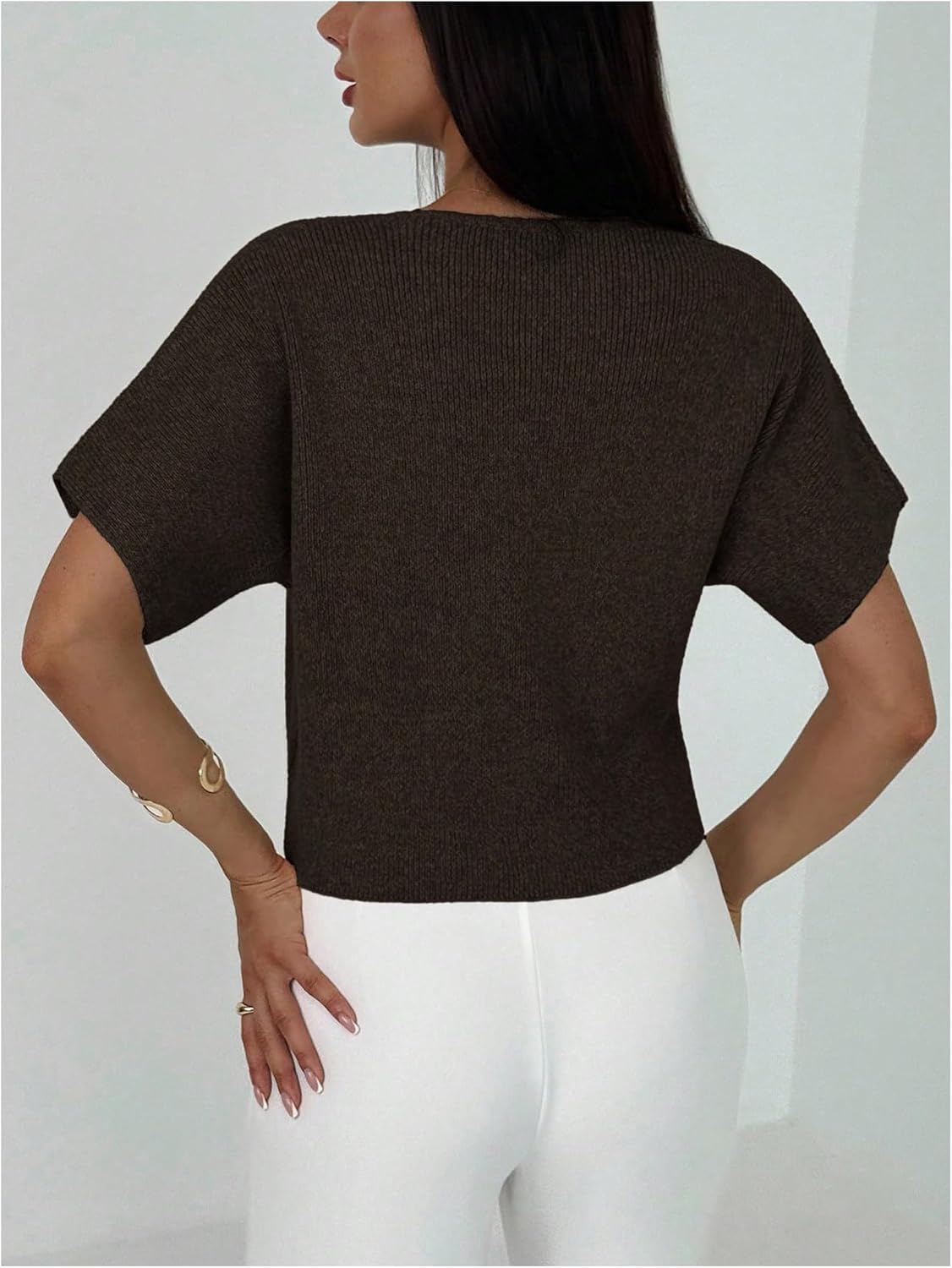 SOLY HUX Women's Short Sleeve Office Spring Winter Cardigan Sweater Button Down V Neck Slim Fit Elegant Knit Tops - Image 3