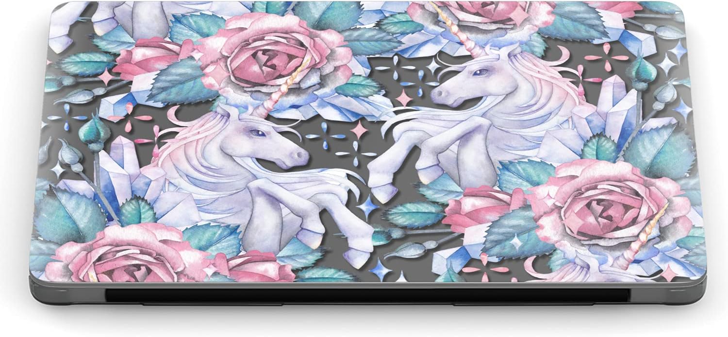 Mertak Hard Case Compatible with MacBook Pro 16 14 Air 15 13 inch M3 M2 M1 Mac 2024 2023 2022 2018 Laptop Crystal Fairytale Roses Touch Bar Protective Plastic Cover Clear Print Horse Magic Unicorn