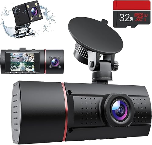 Cámara de tablero de 3 canales frontal y trasera en el interior, cámara de tablero de 1080P para automóviles, cámara triple triple para automóvil