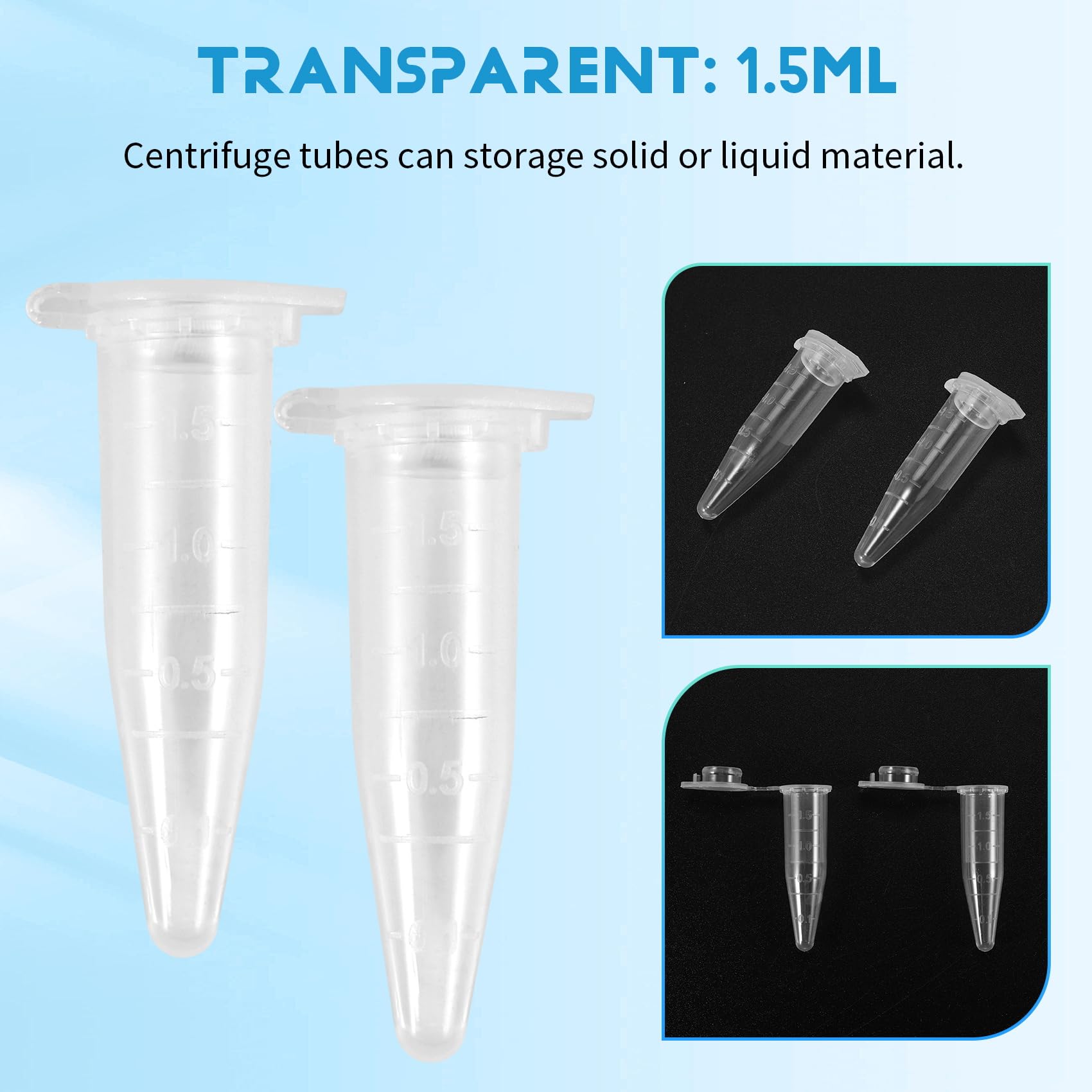1000 Pezzi Mini Centrifuga Tubi 1,5 Ml Centrifuga Flacone In Plastica Trasparente Brillante Con Tappo di Chiusura Piatto