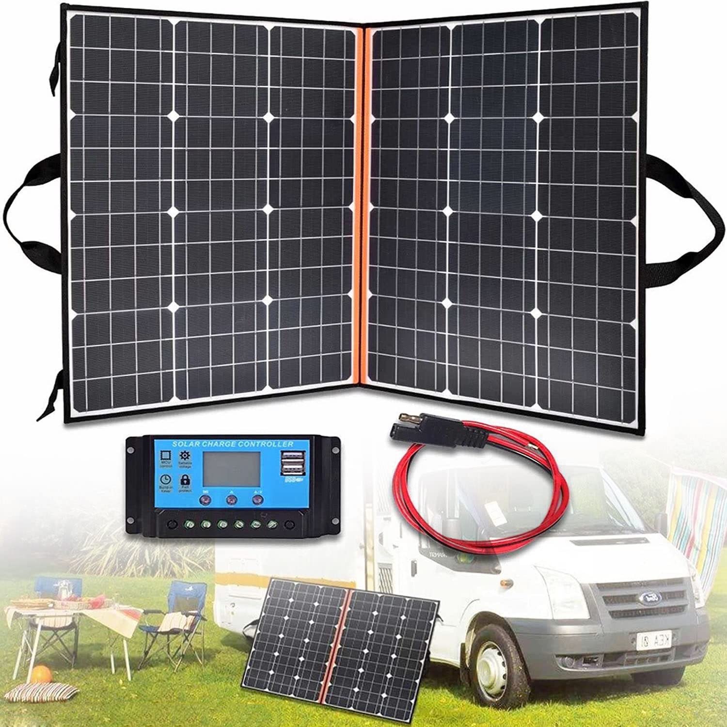 Pieghevole Pannelli solari da 200W, Kit modulo Pannelli solari Flessibili, caricabatteria Solare monocristallino con Controller per Camper Domestico,60Acontroller