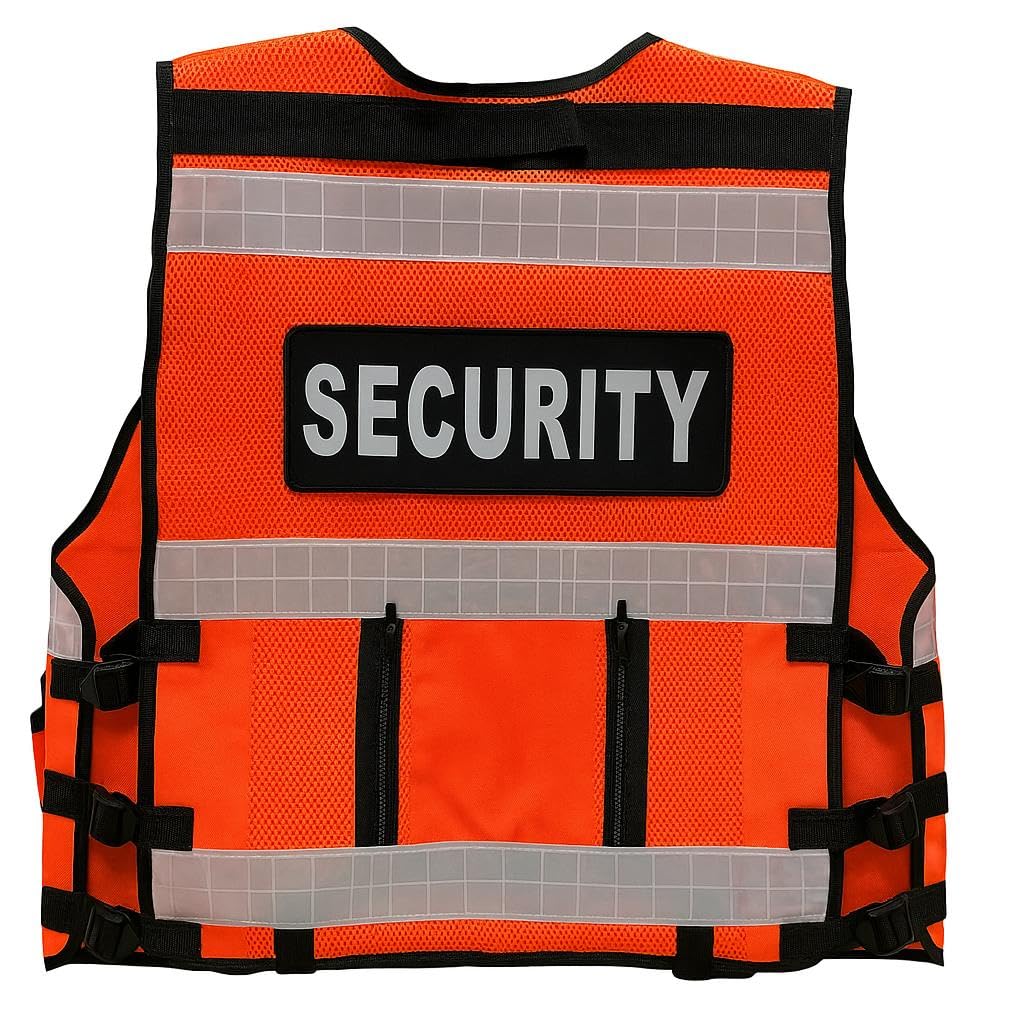 Gilet de sécurité tactique haute visibilité en maille de polyester avec bord en nylon, taille réglable, plusieurs poches, bande réfléchissante 3M, clips pour caméra