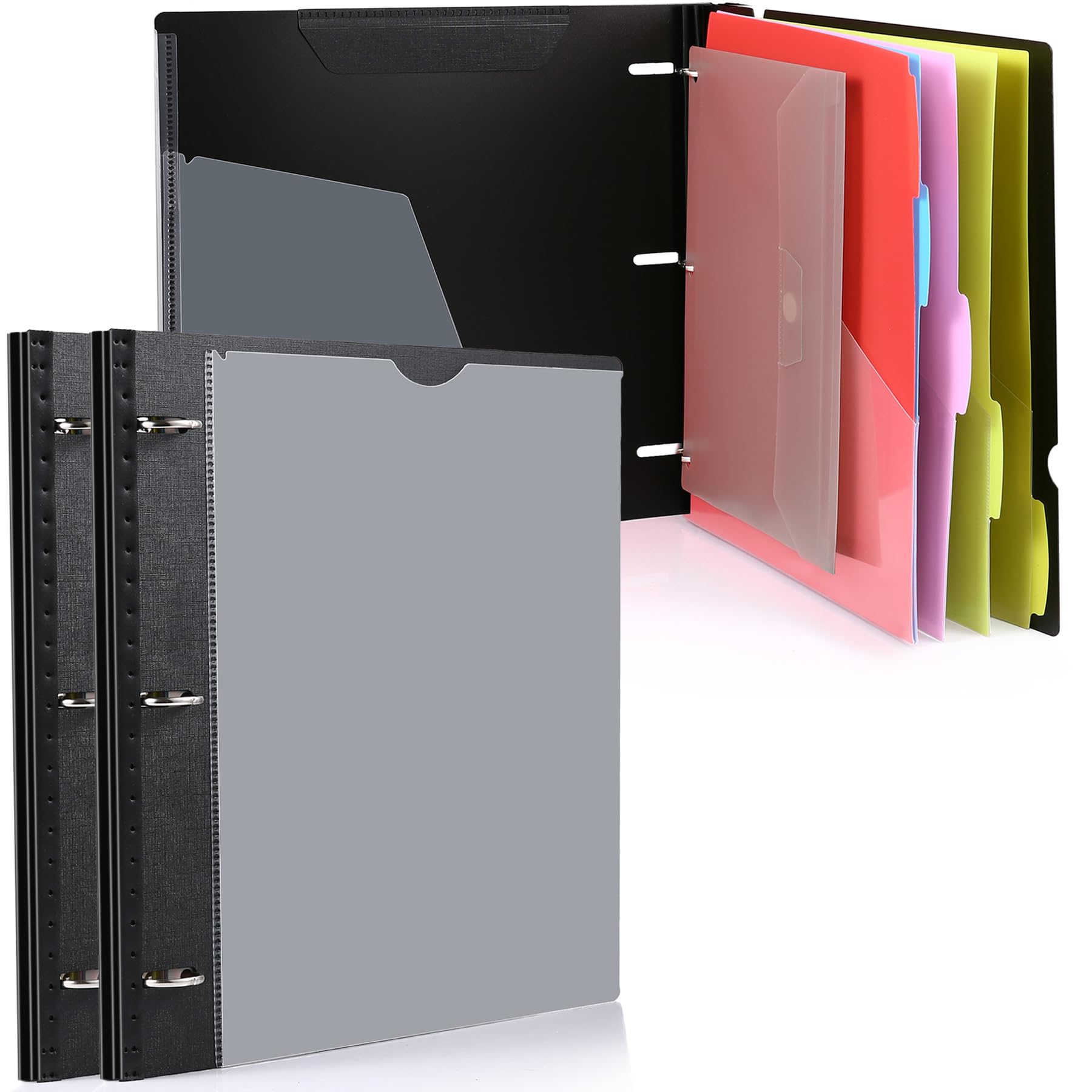 WOT I Telescoping Project Organizer 2PCS, Refillable Binder with Dividers and Pockets, 13 Pocket Folders, 1 Inch 3 Ring Binder, Black