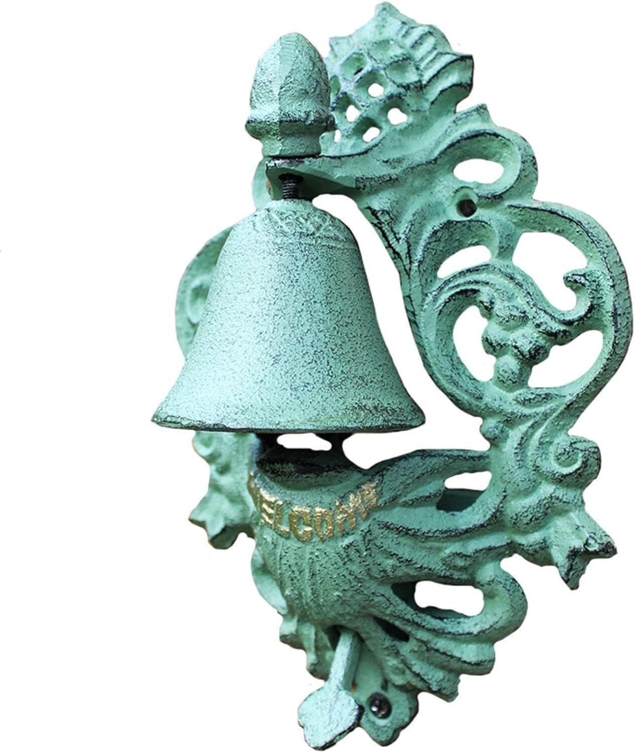 Door Knocker, Door Knocker Vintage Green Wall Hanging Bell, Outdoor Corridor Jingle Doorbell Pleasant Dinner Bells Heavy Duty Casting Iron Doorbells, Easy to Install