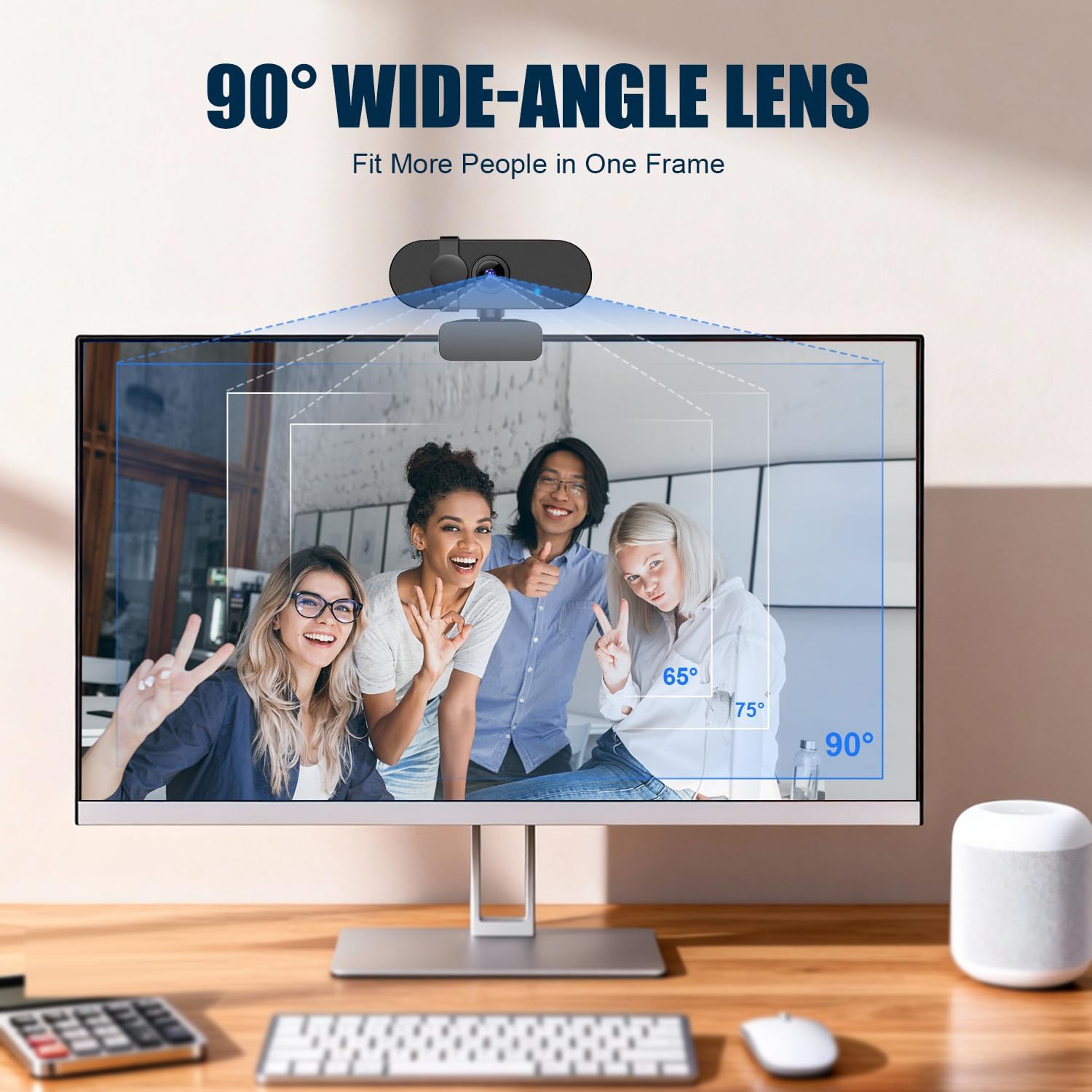 1080P 30FPS Webcam for PC, Auto Light Correction, Fixed Focus | Built-in Mic, Privacy Cover, 90° Wide-Angle Lens, A-to-C Adapter, Plug&Play for Zoom, Microsoft Teams, Video Conferencing