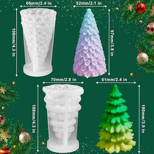 Miniatura 7 de Molde de vela de árbol de Navidad 3D, 2 moldes de silicona para hacer velas, molde de fabricación de velas hecho a mano de Navidad, molde de resina