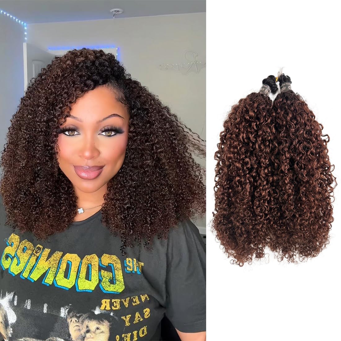 Afro Kinky Curly Knotless Pre-Separated Crochet Hair Extensions Kinky Curly Feather Hair Extensions Afro Kinky Curly Feather Line Hair 100% Human Hair Natural Color 16 Inch 120g