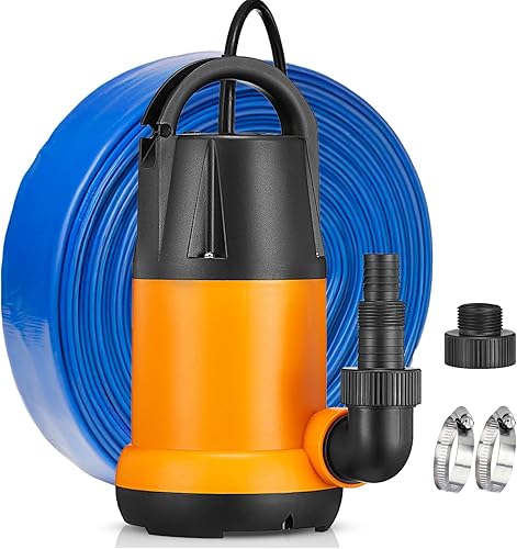 Bomba de agua sumergible con kit de manguera de 25 pies, bomba de sumidero, bomba de utilidad con cable de alimentación de 25 pies, 4000 GPH, bomba