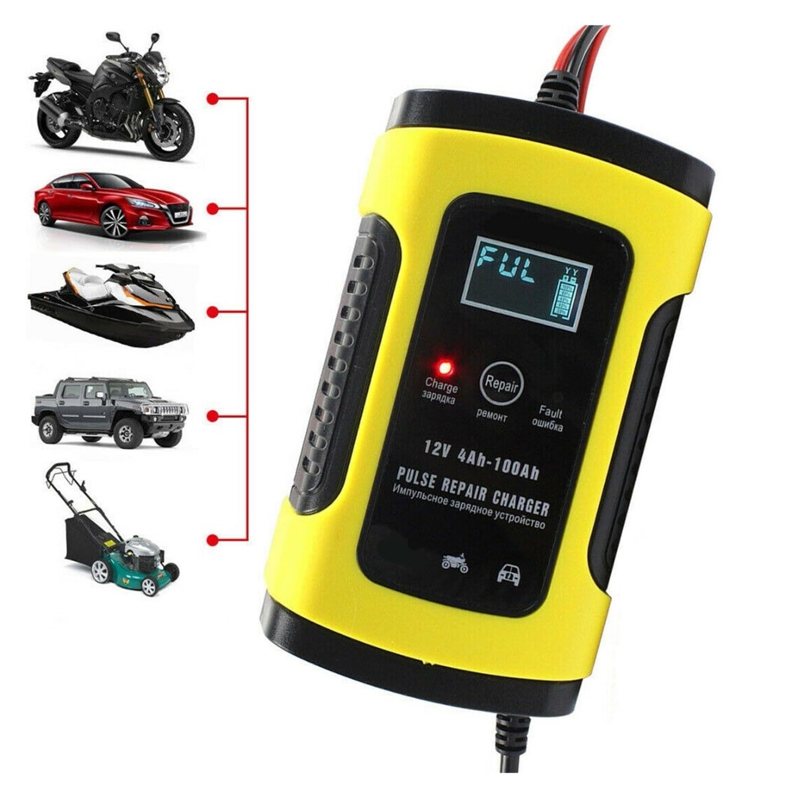 Ładowarka Baterii, 12V w pełni automatyczna ładowarka do akumulatorów 12V 6A wyświetlacz LCD inteligentna szybka auto motocykl elektryczny samochód ciężarowy ładowarka