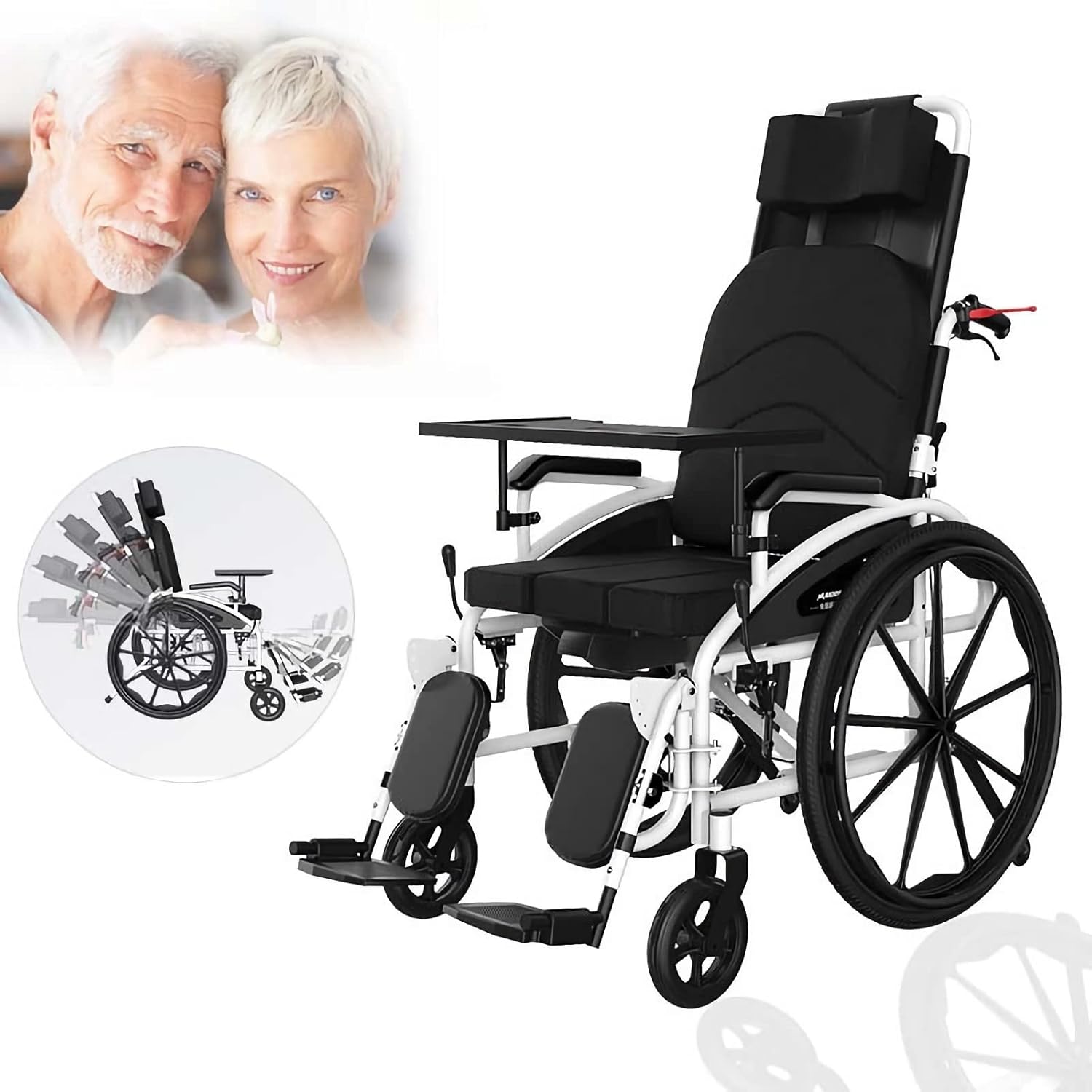 Lightweight Wheelchair for Adults, Full Reclining Folding