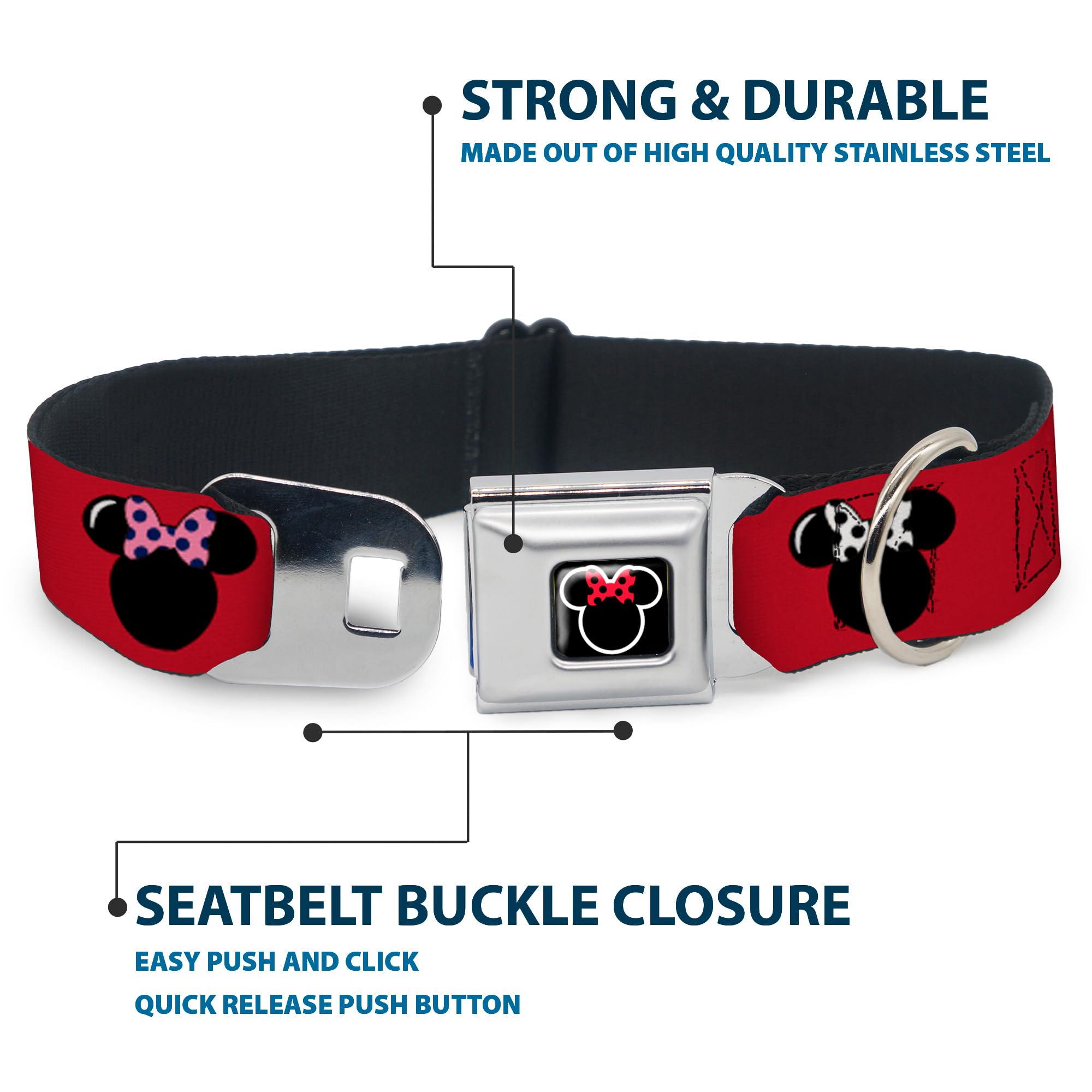Buckle-Down Hundehalsband Mit Sicherheitsgurtschnalle – Minnie Mouse Design, 3,8 Cm Breit, Für Halsumfang 45–81 Cm