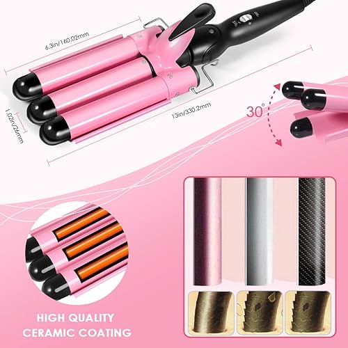 Miniatura 5 de Varita rizadora de 3 barriles de doble voltaje para rizar el cabello, rizadora de triple barril, 0.984 in, turmalina de cerámica