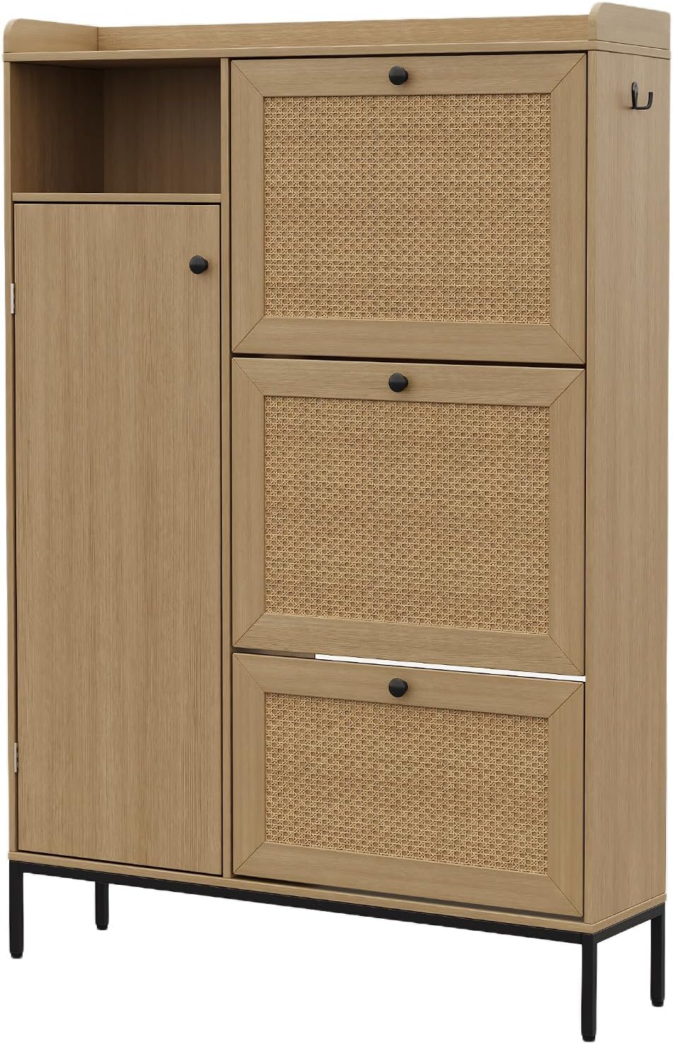 Rattan Shoe Storage Cabinet with 3 Flip Drawers, 4-Tier Freestanding Shoe Organizer, Adjustable Shelves for Entryway, Hallway, or Closet, Modern Space-Saving Shoe Rack for Home Organization - Image 8