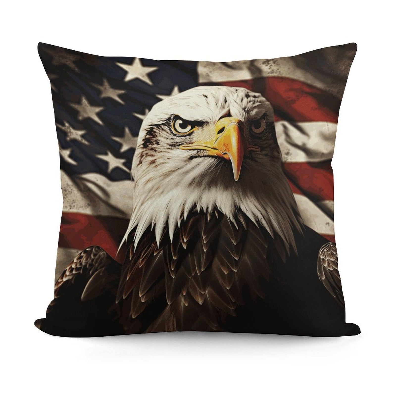 Bald Eagle Flag Veterans Pillow Covers Soft Plush Decorative Square Pillow Cover Modern Breathable Pillowcases Pillowcase with Invisible Zipper 18x18 Inches for Sofa Living Room