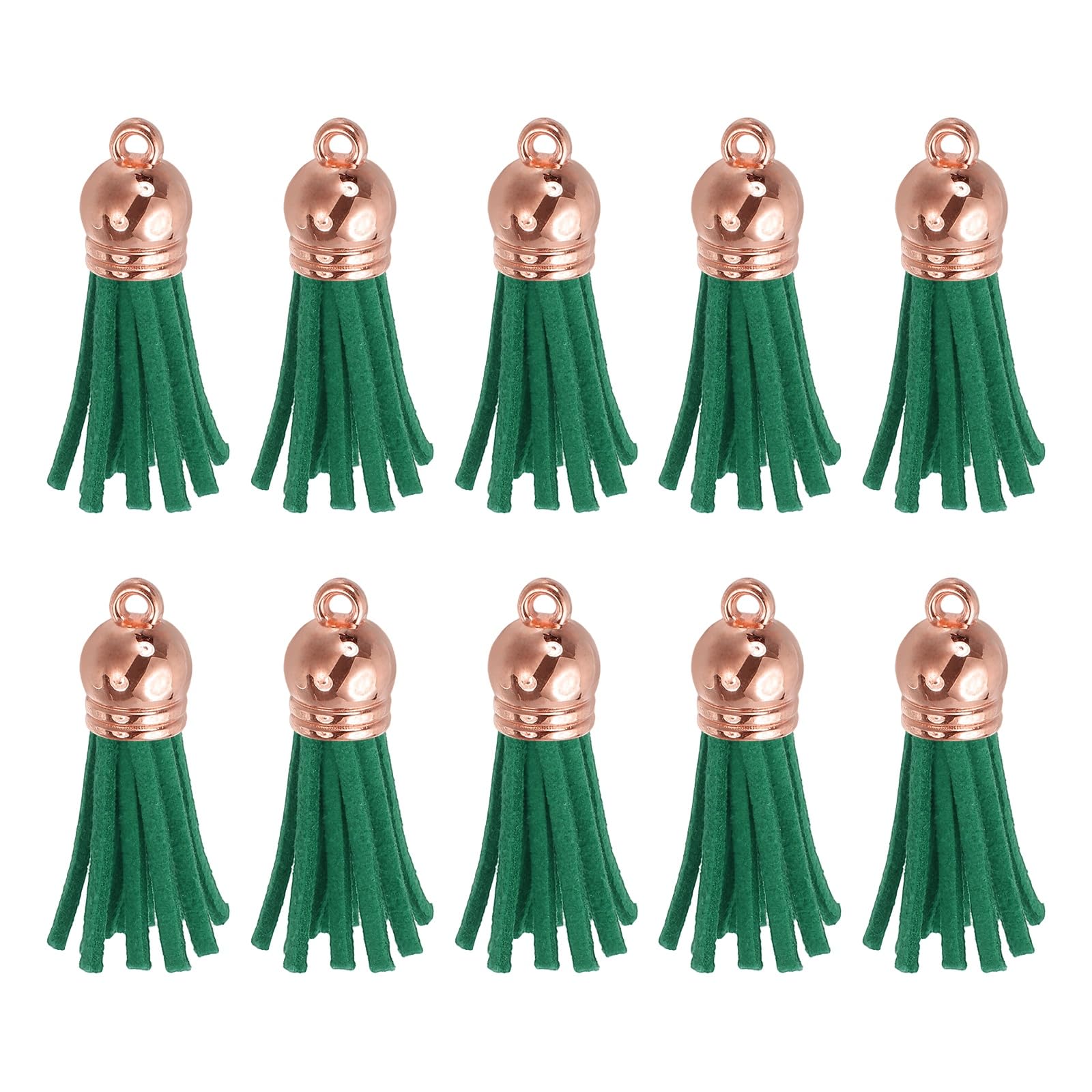 Porte-clés en cuir 3.8cm avec bonnet vert foncé et anneau or rose résistant, x50