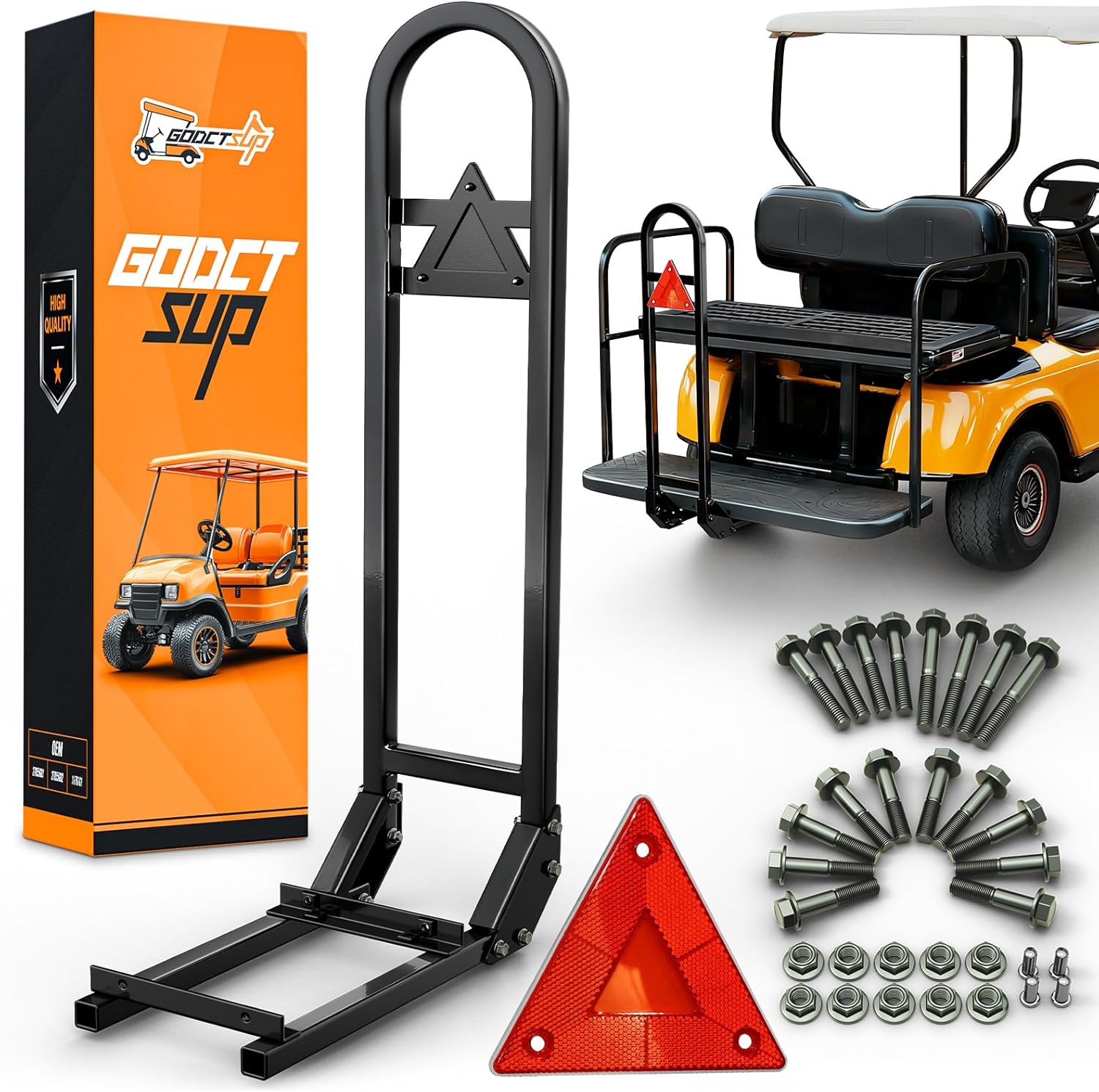 Golf Cart Rear Seat Grab Bar, Fits Club Car EZGO Yamaha(2+2) /(4+2) Passenger Golf Cart with Metal Footplates, Universal Golf Cart Safety Grab Bar, Detachable & Easy to Install