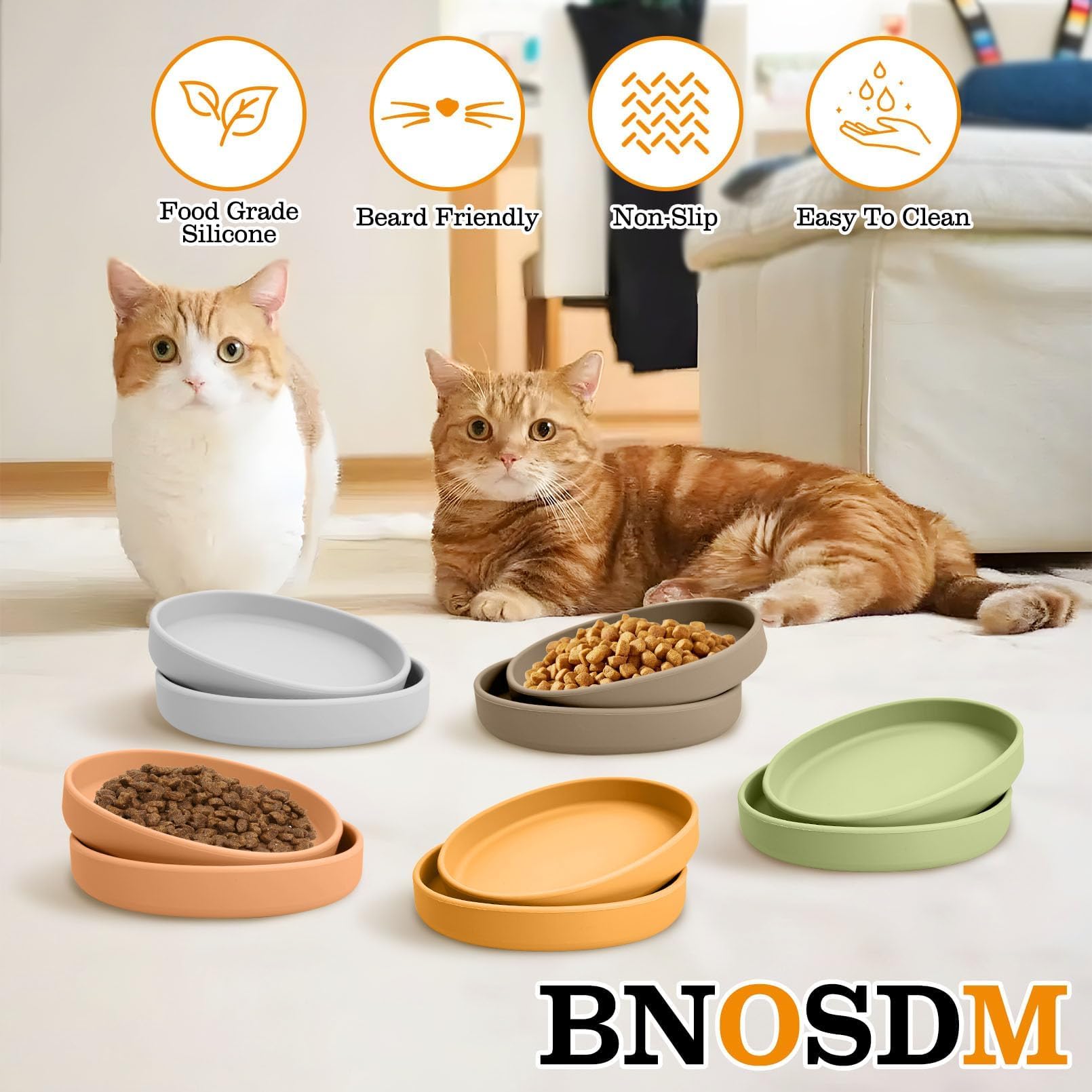 BNOSDM Katzennapf aus Silikon, rutschfest, für Trockenfutter und Nassfutter, flache Entlastung, Schnurrhaar, Müdigkeit, Haustiernäpfe, Teller-Set für Kätzchen, kleine Katzen und Hunde, 2 Stück