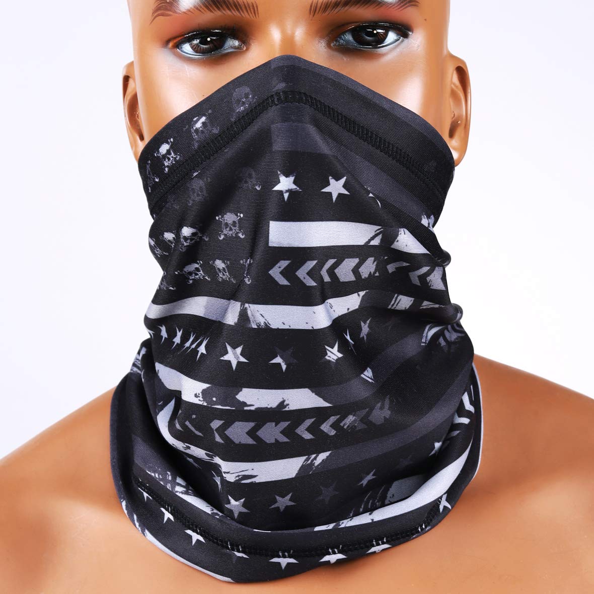 Neck Gaiter Face Mask Bandana for Men Women Reusable Face Cover Balaclava Scarf (Star Grey)