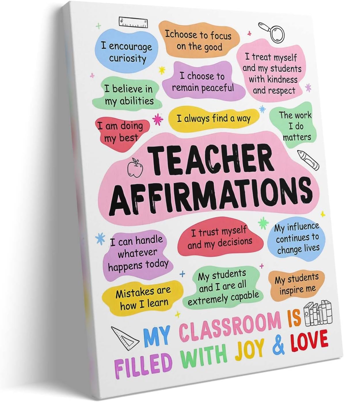 Back to School Canvas Wall Art, Daily Teacher Affirmations Poster Print, Inspirational Educator Quote Print Framed Oil Painting for School Office, Teacher Desk, or Classroom Decor 11x14inch