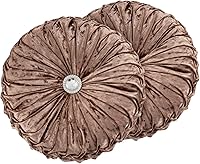 Vista 24 de Almohada redonda de terciopelo de 15 x 15 pulgadas, plisada, redonda, rellena de calabaza, para el hogar, para sofá, silla, cama, suelo de Verde