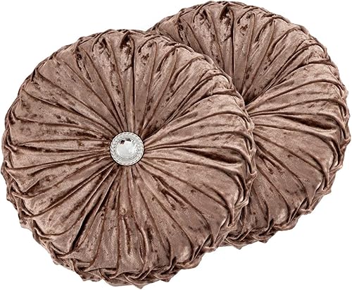 Miniatura 24 de Almohada redonda de terciopelo de 15 x 15 pulgadas, plisada, redonda, rellena de calabaza, para el hogar, para sofá, silla, cama, suelo de Verde