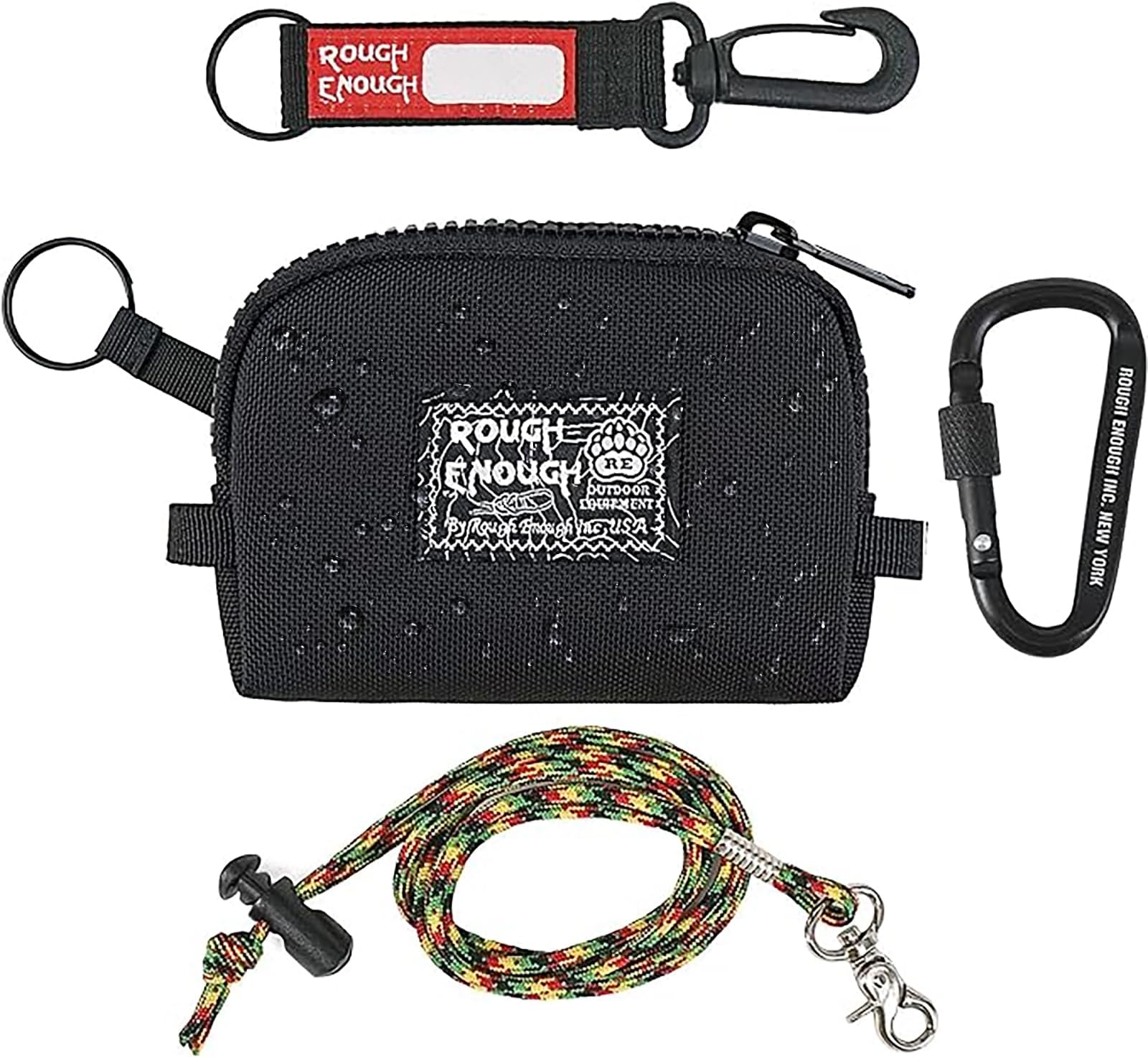 Rough Enough Small Coin Purse for Men Change Purse Keychain Coin Pouch for Women Boys with Lanyard in Black Cordura, Black, 4.3 x 3 inch