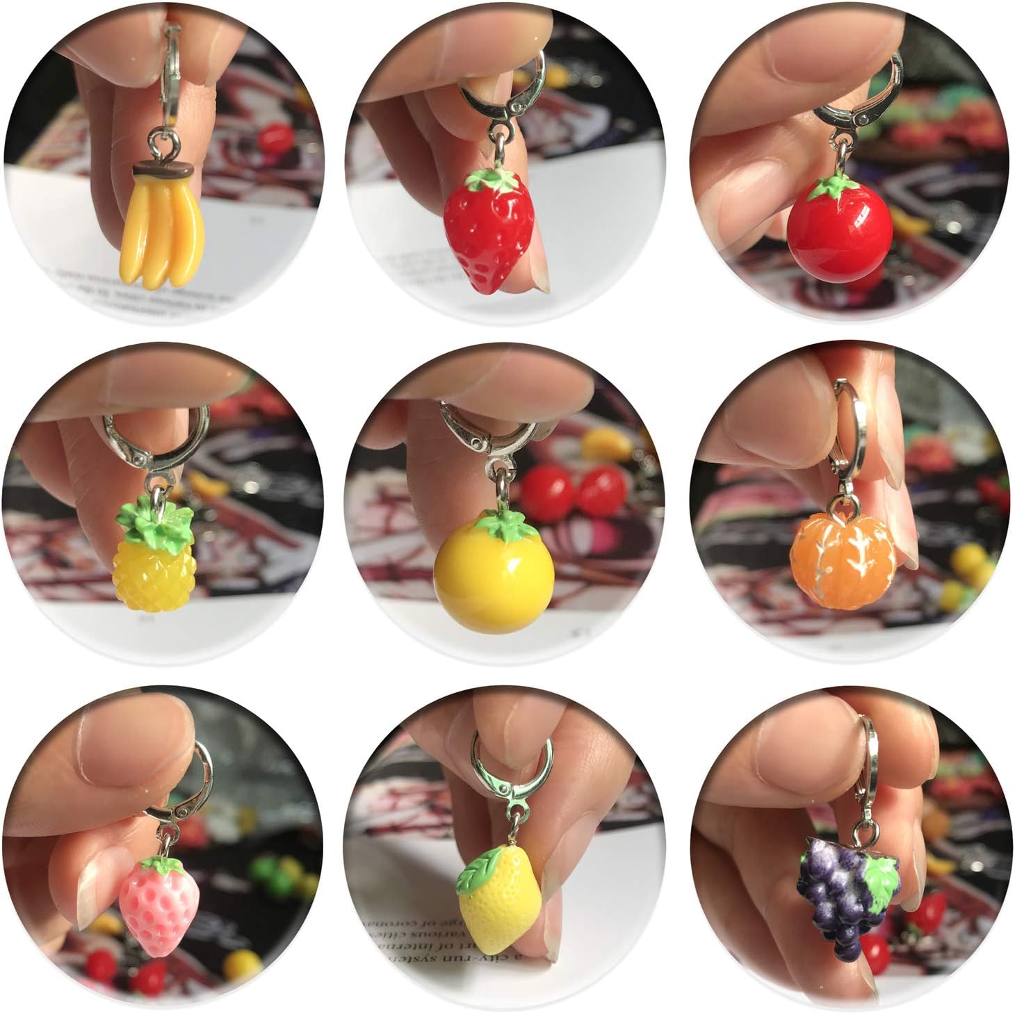 12 Pairs Creative Cute Simulation Fruits Dangle Drop Earrings Sets Statement Handmade Lemon Strawberry Hoop Earrings For Women Girls Jewelry Gifts - Image 3