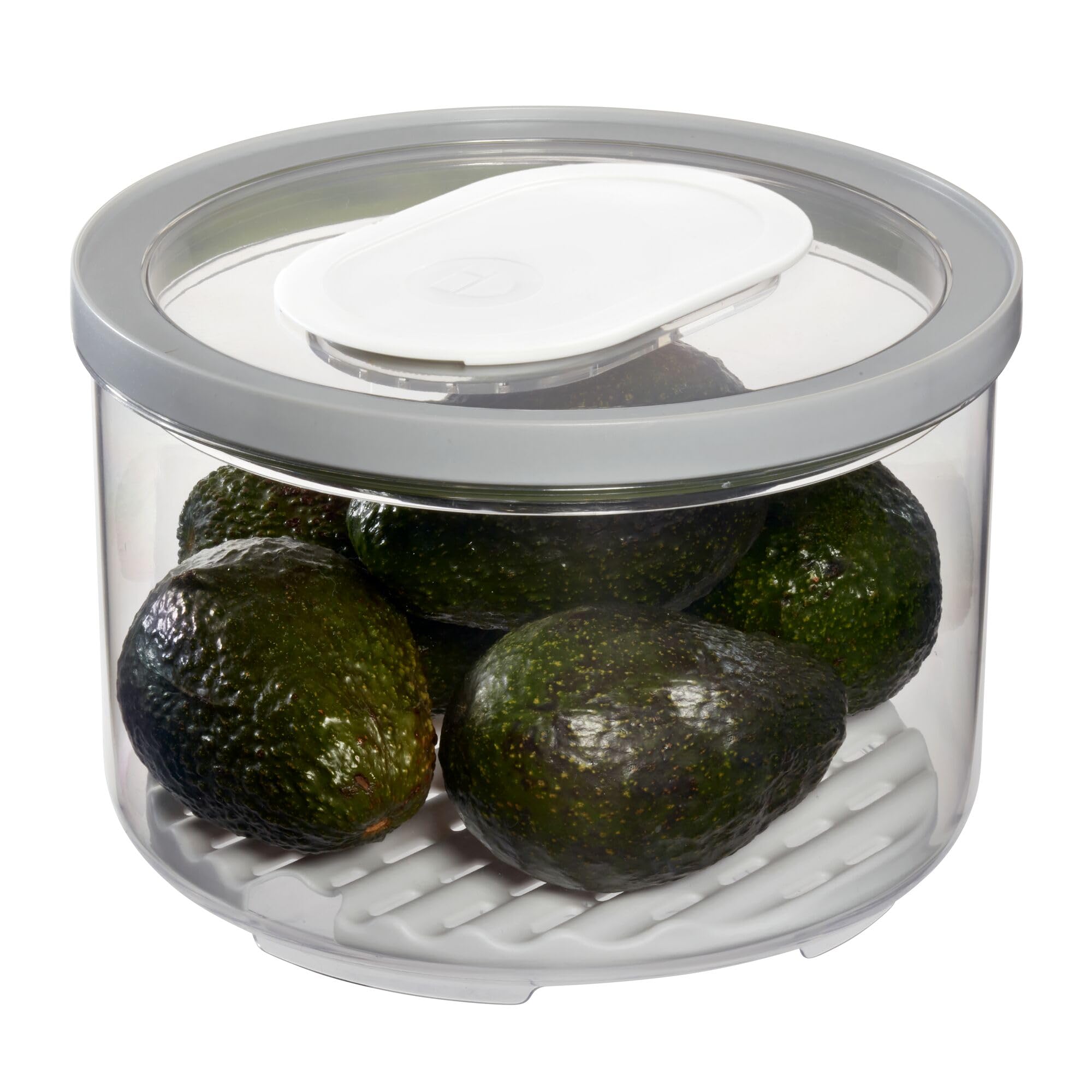 Grande poubelle ronde iDesign pour réfrigérateur avec bac égouttoir gris