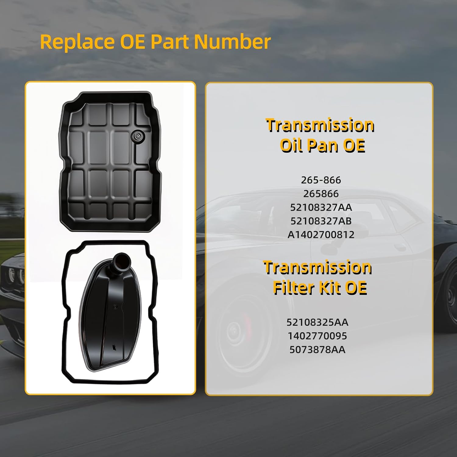 Transmission Oil Pan kit with Gasket, Transmission Filter & Drain Plug Direct Fit for Jeep Grand Cherokee Wrangler Commander, Dodge Challenger Charger Magnum Nitro, Chrysler 300, Replaces 52108327AA