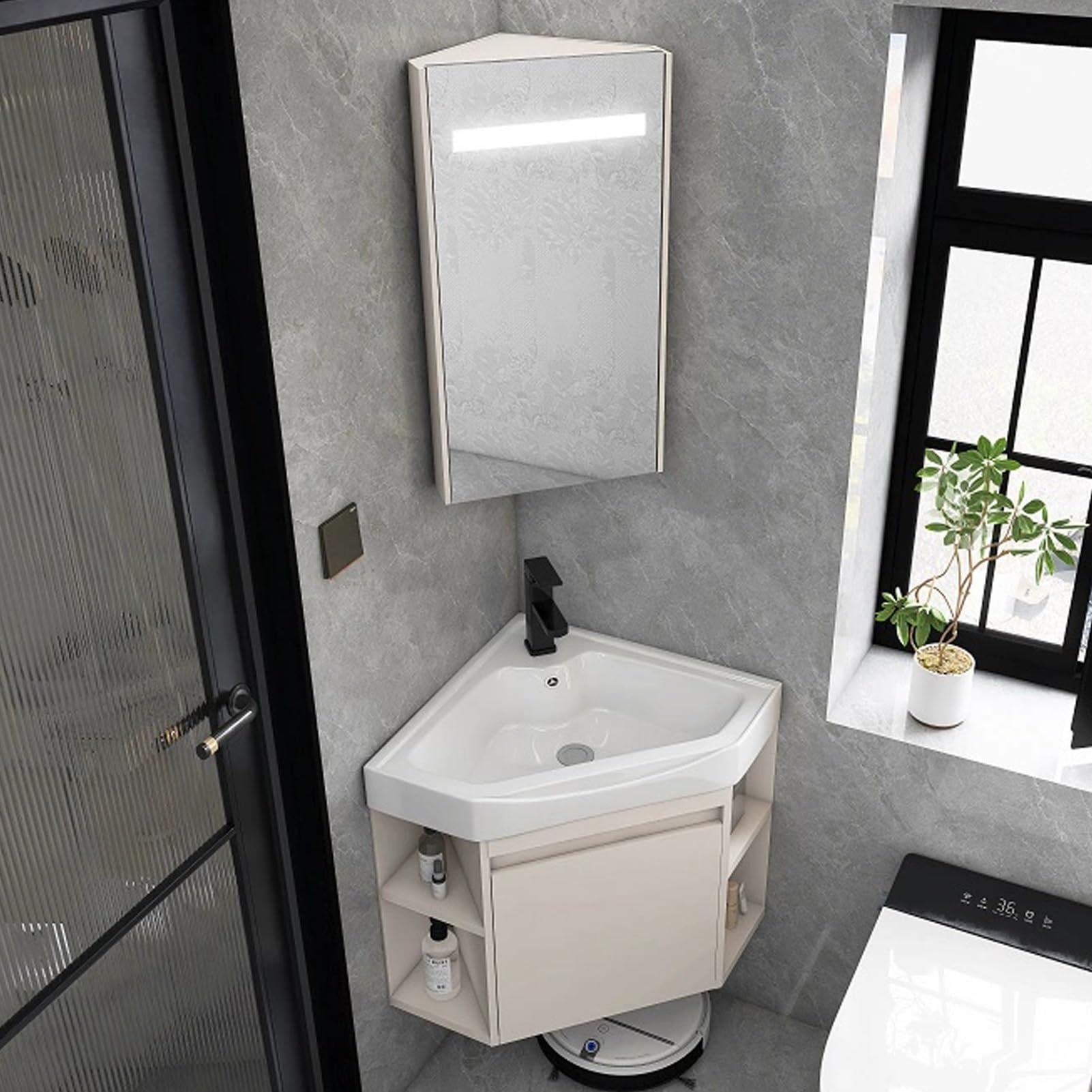 GLJTUO Corner Bathroom Sink Wall Mount Corner Vanity with Cabinet and Storage Container for Small Spaces Freestanding Storage Cabinet