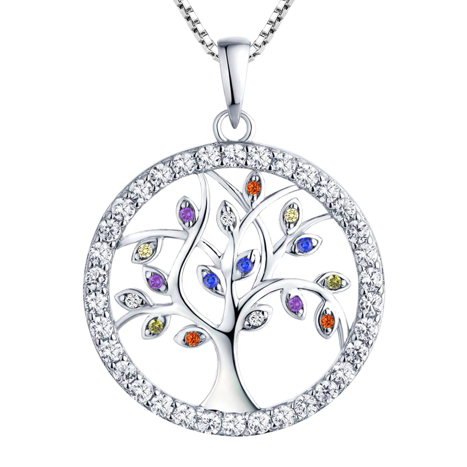 YL Collier Arbre de Vie en Argent 925 Pendentif Améthyste/Bleu/Vert/Blanc Oxyde de Zirconium Bijoux pour Femmes, Chaîne 45-50CM
