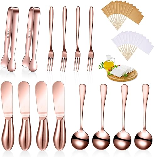 Miniatura 6 de Juego de cuchillos esparcidores de queso de acero inoxidable, 14 piezas, accesorios de charcutería, cuchillos esparcidores, mini pinzas para servir,