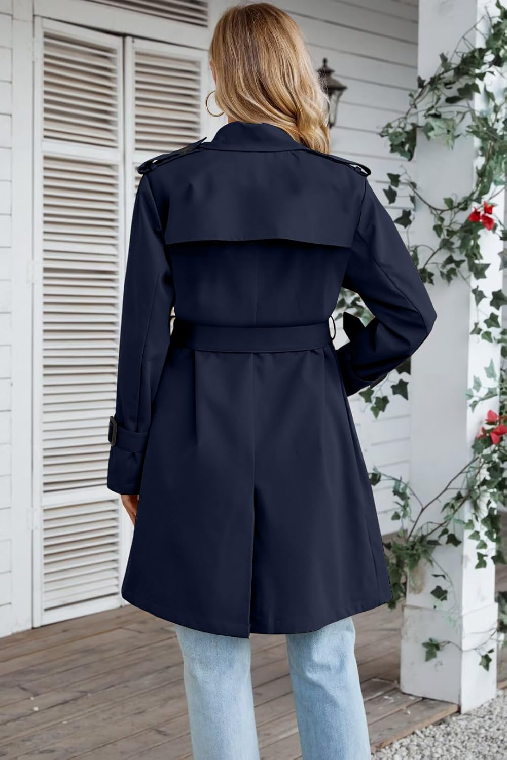 Joe Wenko Women's Waterproof Trench Coat Double Breasted Lapel Rain Coats for Women With Belt