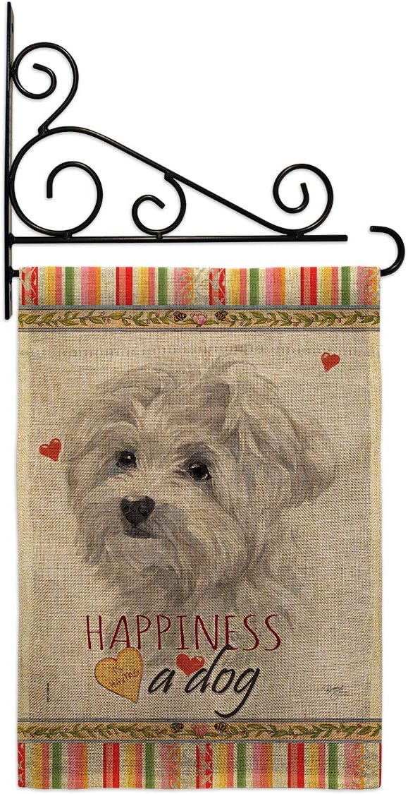 Maltese Happiness Burlap Burlap Garden Flag Animals Dog Puppy Spoiled Paw Canine Fur Pet Nature Farm Animal Creature Small Decorative Gift Yard House Banner Double-Sided Made In USA 13 X 18.5