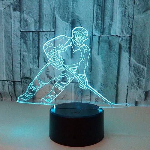 Miniatura 2 de Lámpara nocturna de hockey lámpara 3D de jugador de hockey Ticent para niños 7 LED que cambian de color lámparas de escritorio táctiles juguetes