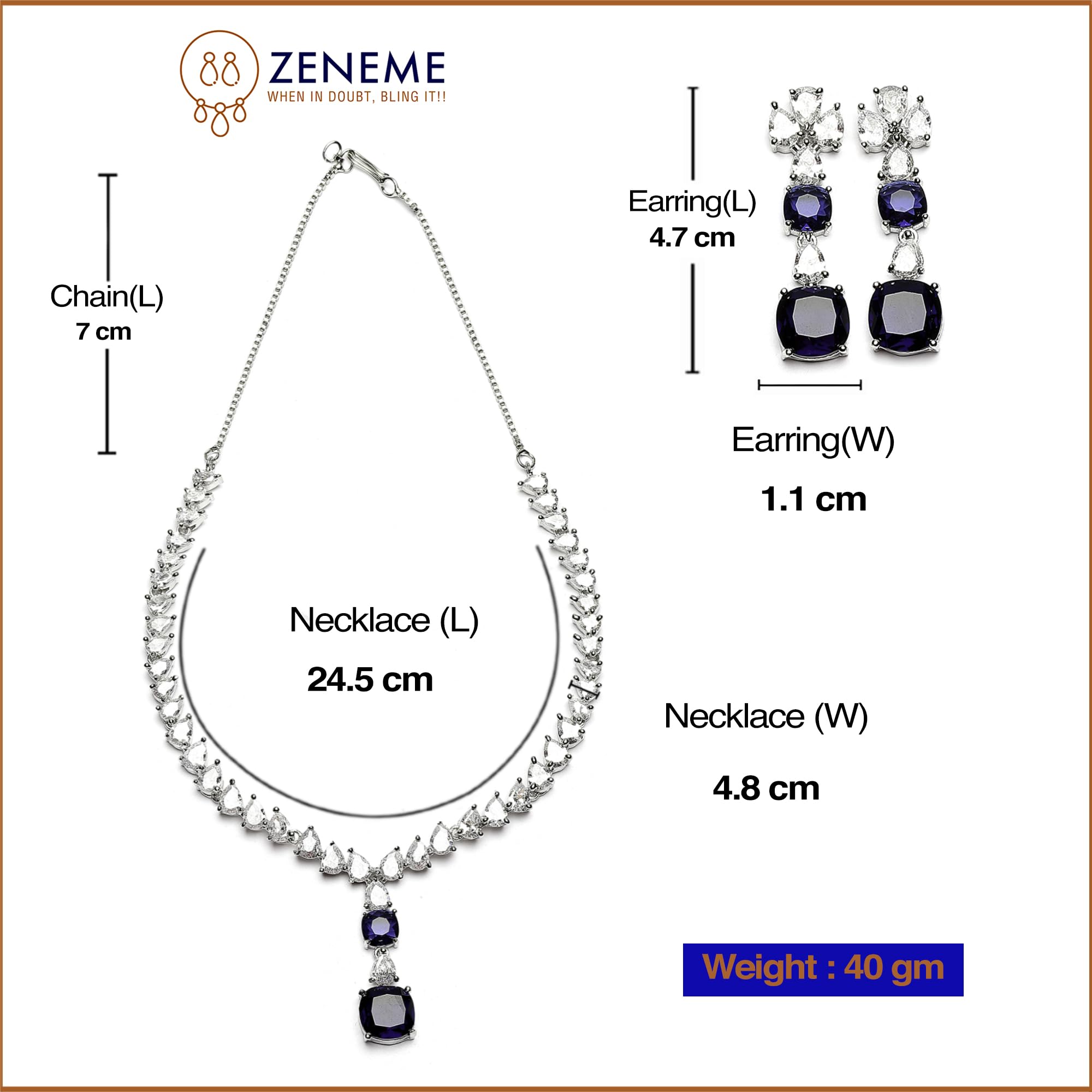 Rhodium-Plated American Diamonds Necklace set